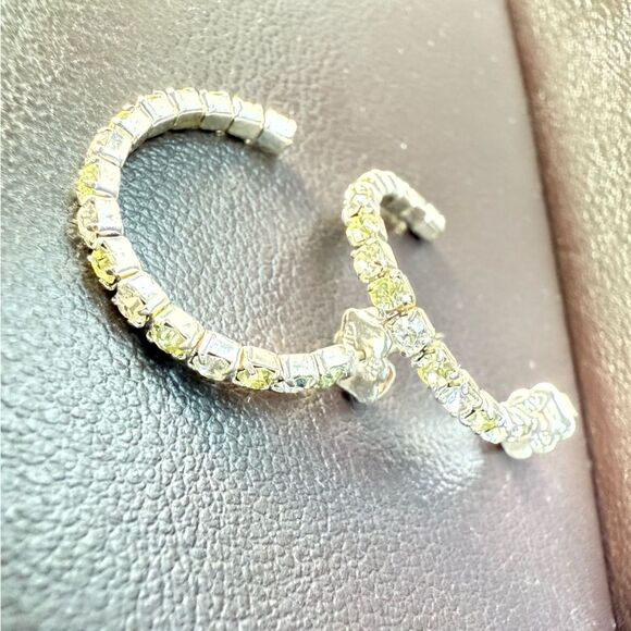 WOMEN’S SILVER HOOP EARRINGS WITH YELLOW & CLEAR CRYSTAL TENNIS SETTING - Picture 7 of 16